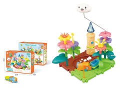 拼插积木花园云朵城堡电动轨道火车