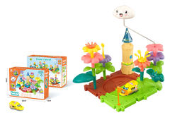 拼插积木花园云朵城堡电动轨道火车