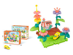 拼插积木花园电动轨道火车