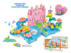 拼插花大城堡感应电动轨道火车带灯光音乐