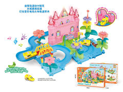 拼插花大城堡感应电动轨道火车带灯光音乐