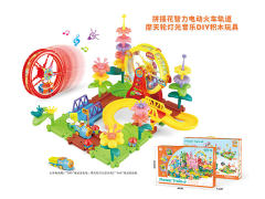 拼插花摩天轮电动轨道火车带灯光音乐