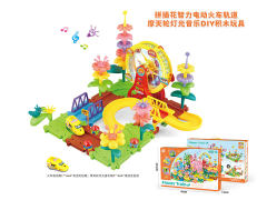 拼插花摩天轮电动轨道火车带灯光音乐