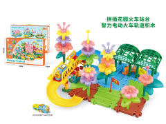 拼插花园火车站台电动轨道火车