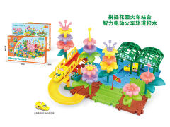 拼插花园火车站台电动轨道火车