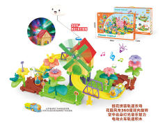 插花农场花园风车电动轨道火车带灯光音乐