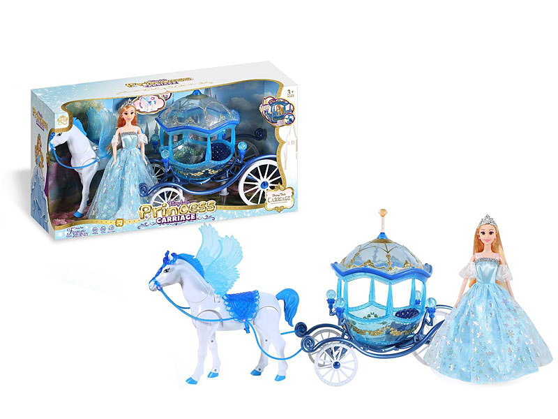 B/O Carriage W/L_S & 29CM Solid Body Doll toys