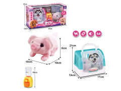 电动毛绒粉猪套装带声