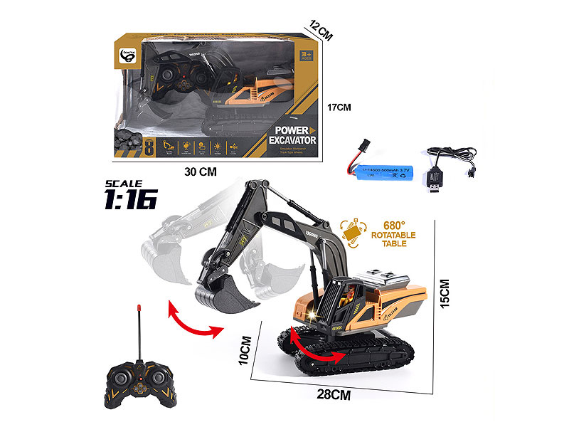 Die Cast Excavator 8Ways 1:16 R/C W/Charge toys