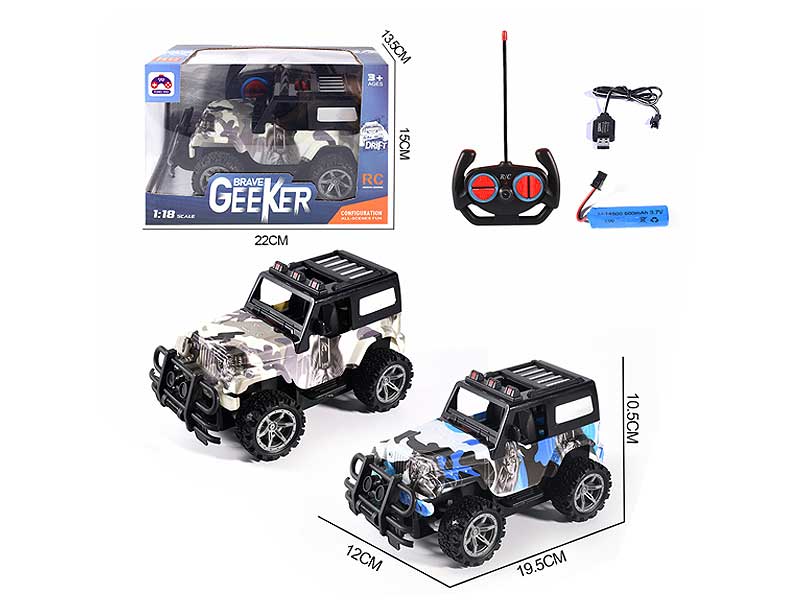 1:18 R/C 4 Ways Jeep Crossing Car 2C W/Charger toys