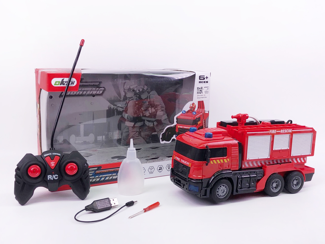 R/C Sprinkler Transforms Fire Engine W/Charge toys