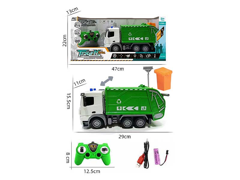 2.4G1:24 R/C Sanitation Truck 6Ways W/L_Charge toys