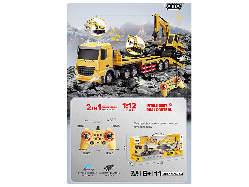 2.4G 1:12 R/C Excavator Set W/L_M_Charge toys