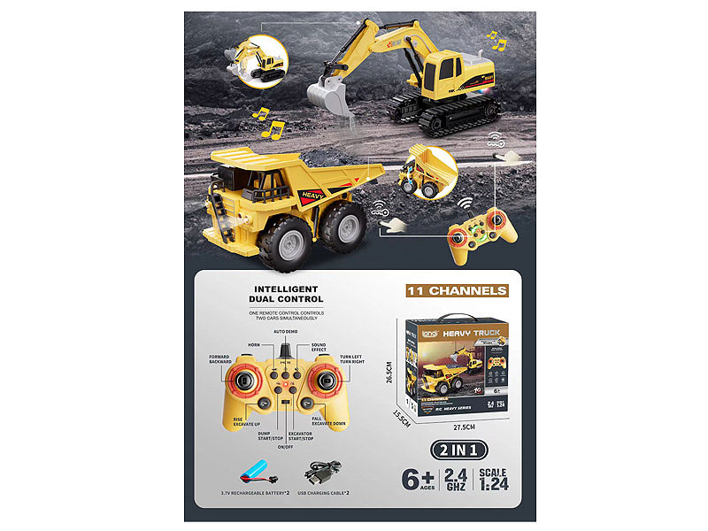 2.4G 1:24 R/C Excavator Set W/L_M_Charge toys