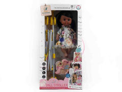 11寸花布裙黑皮肤女娃带音乐+手推车（2色）