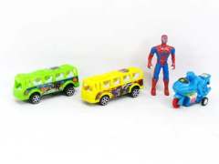 Pull Back Bus & Pull Back  Motorcycle & Super Man(2in1) toys