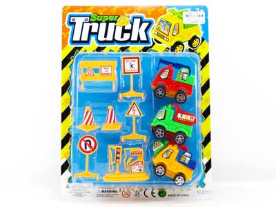 Pull Back Construction Truck W/Signpost(3in1) toys