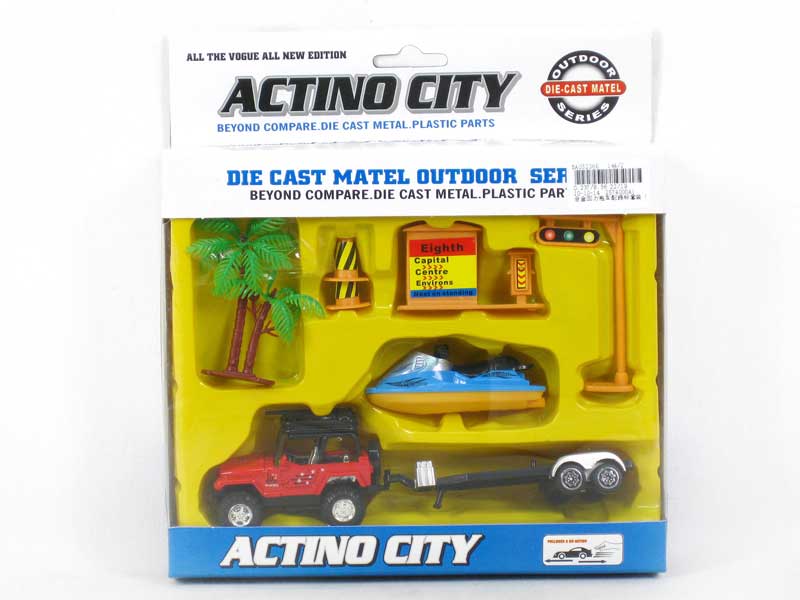 Die Cast Truck & Signpost( Pull Back(8S) toys