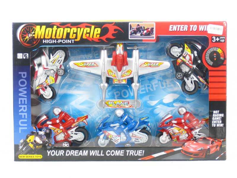 Pull Back Motorcycle & Pull Back Plane toys