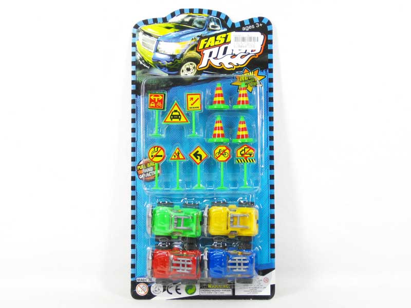 Pull Back Car W/Road Sign(4in1) toys