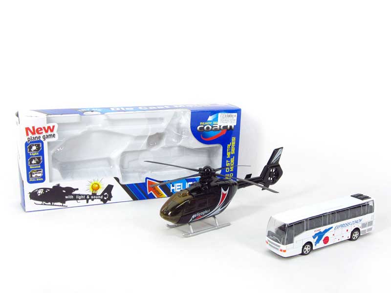 1:70 Die Cast Bus Pull Back & 1:96 Die Cast Helicopter Pull Back W/L_M toys