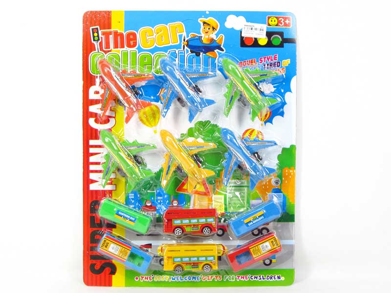Pull Back Bus & Plane(12in1) toys