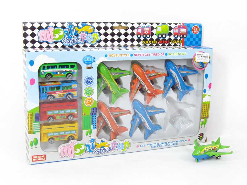 Pull Back Bus & Plane(10in1) toys