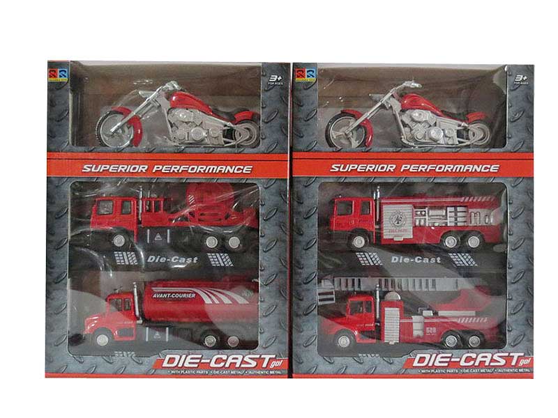 Die Cast Fire Engine Pull Back & Motorcycle(3in1) toys