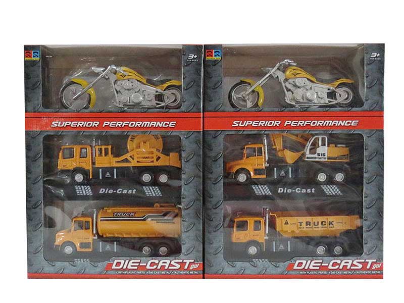 Die Cast Construction Truck Pull Back & Motorcycle(3in1) toys