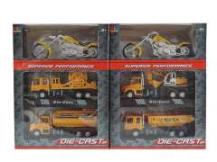 Die Cast Construction Truck Pull Back & Motorcycle(3in1)