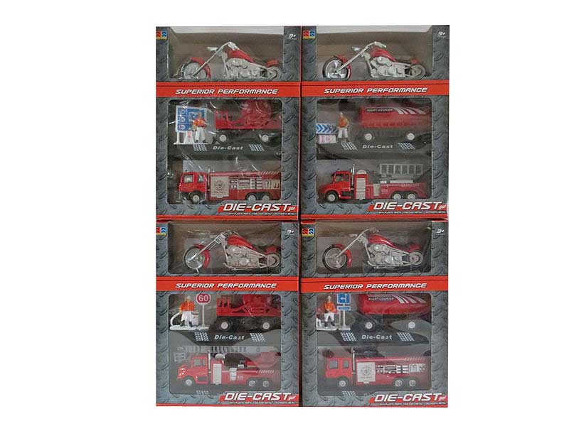 Die Cast Fire Engine Pull Back & Motorcycle Set(3in1) toys