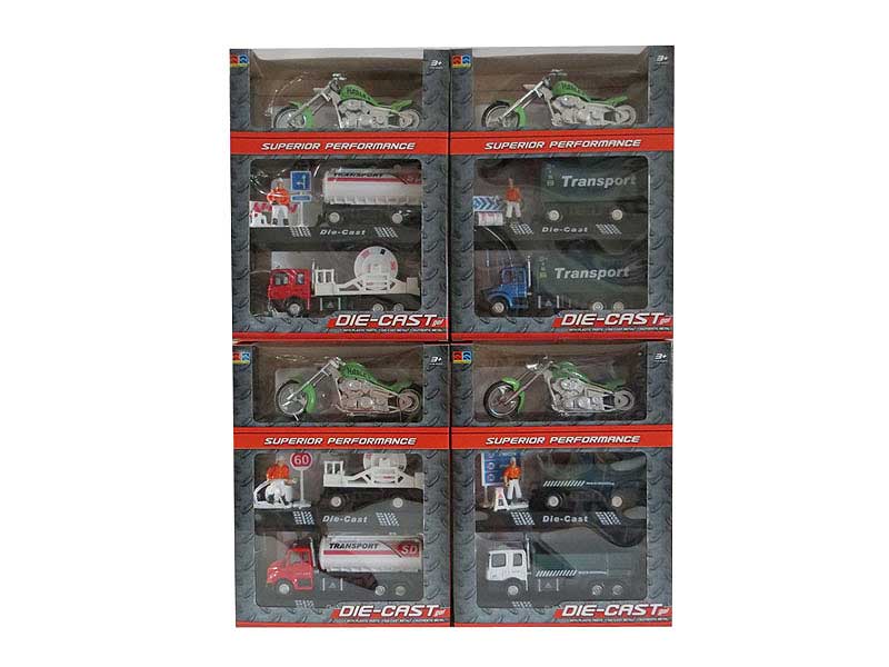 Die Cast Truck Pull Back & Motorcycle Set(3in1) toys