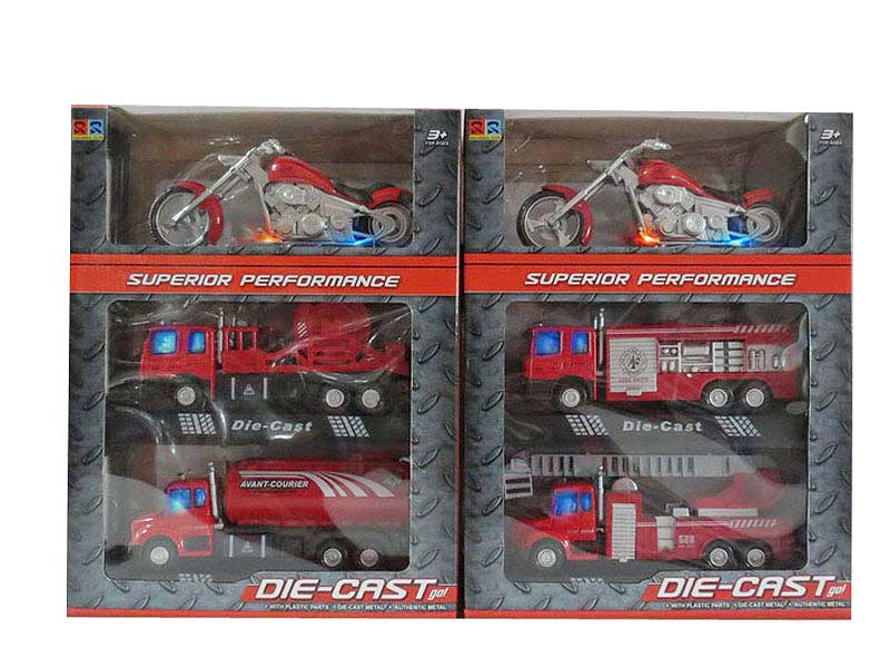 Die Cast Fire Engine Pull Back & Motorcycle Set W/L_M(3in1) toys
