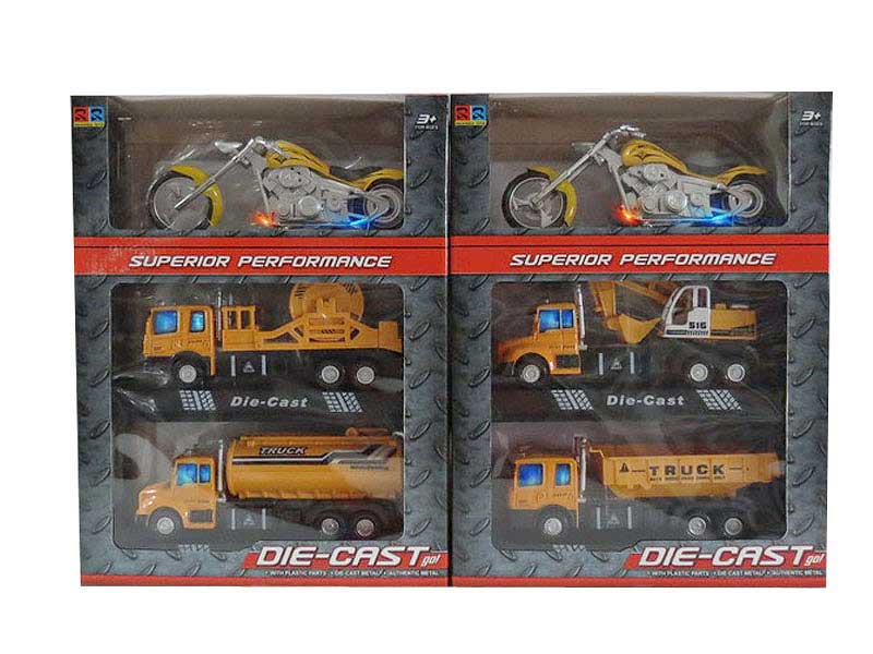 Die Cast Construction Truck Pull Back & Motorcycle Set W/L_M(3in1) toys