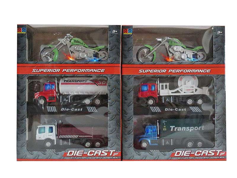 Die Cast Truck Pull Back & Motorcycle Set W/L_M(3in1) toys