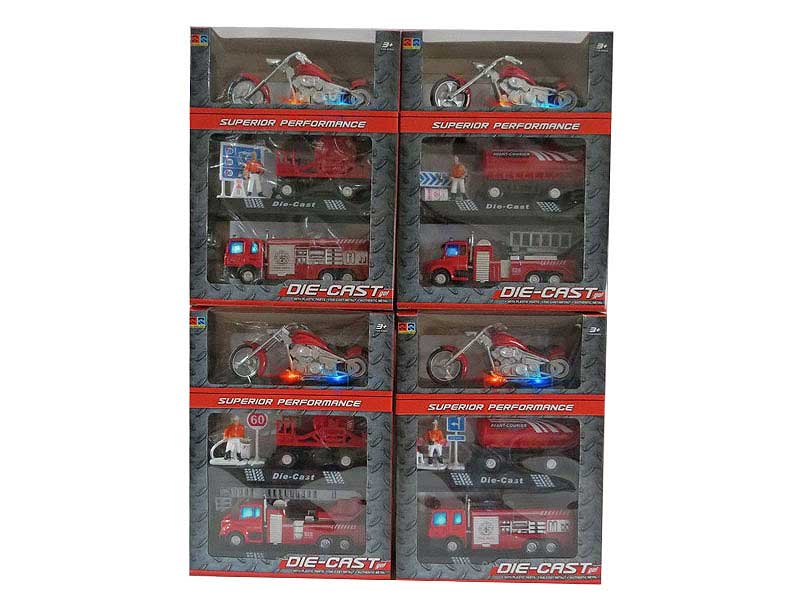 Die Cast Fire Engine Pull Back & Motorcycle Set W/L_M(3in1) toys