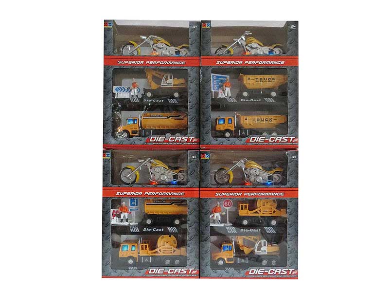 Die Cast Construction Truck Pull Back & Motorcycle Set W/L_M(3in1) toys
