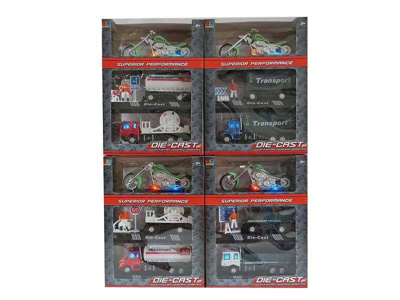 Die Cast Truck Pull Back & Motorcycle Set W/L_M(3in1) toys