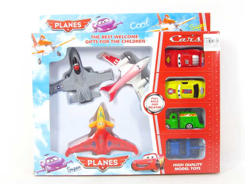 Pull Back Plane & Free Wheel Car(7in1) toys