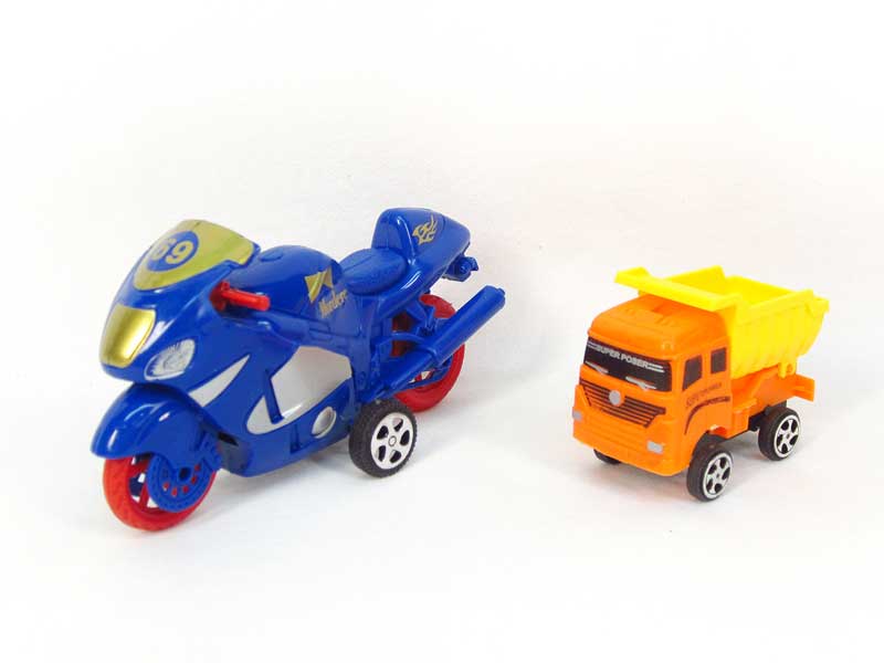Pull Back Motorcycle & Free Wheel Construction Truck(2in1) toys