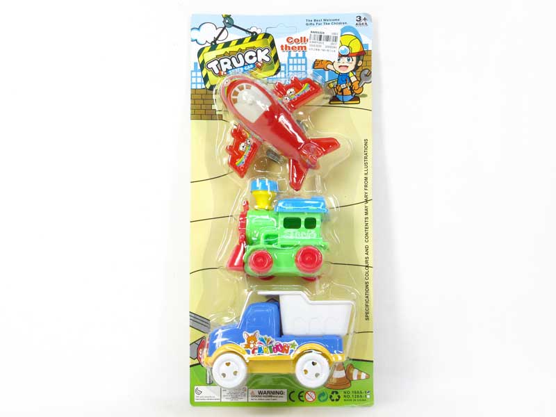 Pull Back Construction Truck & Airplane & Free Wheel Train toys