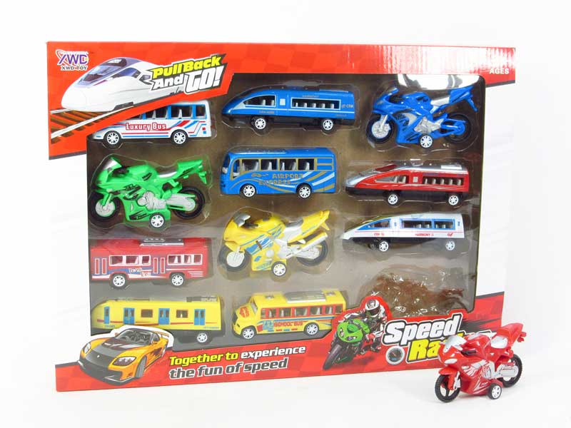 Pull Back Train & Bus & Motorcycle(12in1) toys