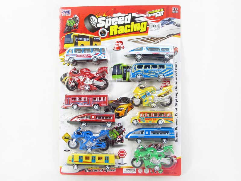Pull Back Train & Bus & Motorcycle(12in1) toys