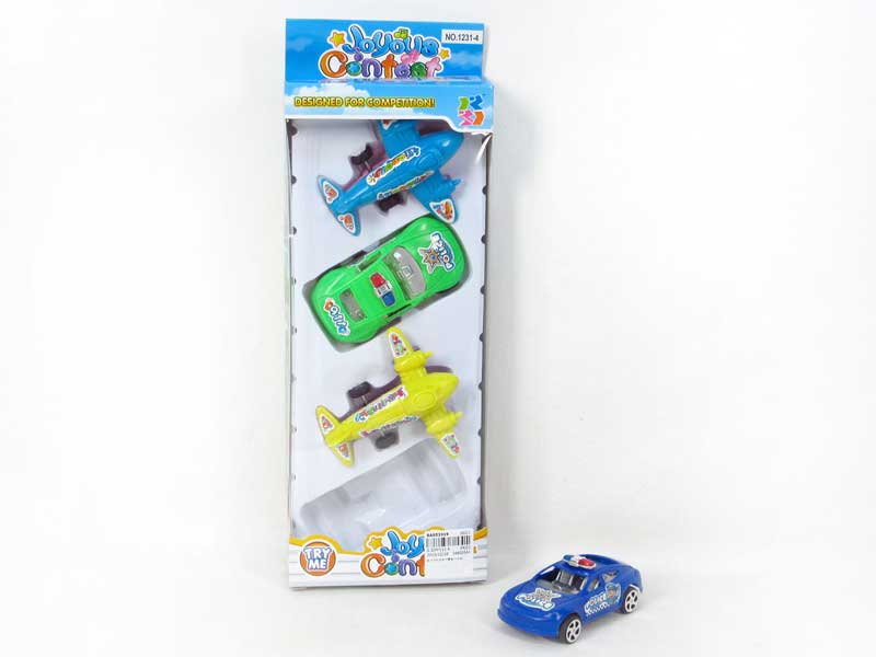 Pull Back Airplane & Pull Back Police Car(4in1) toys