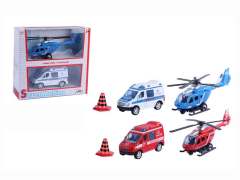 Die Cast Helicopter Pull Back & Police Car(2in1)