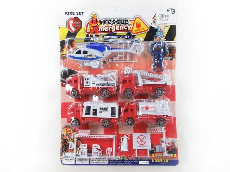 Pull Back Fire Engine & Pull Line Helicopter Set(5in1) toys