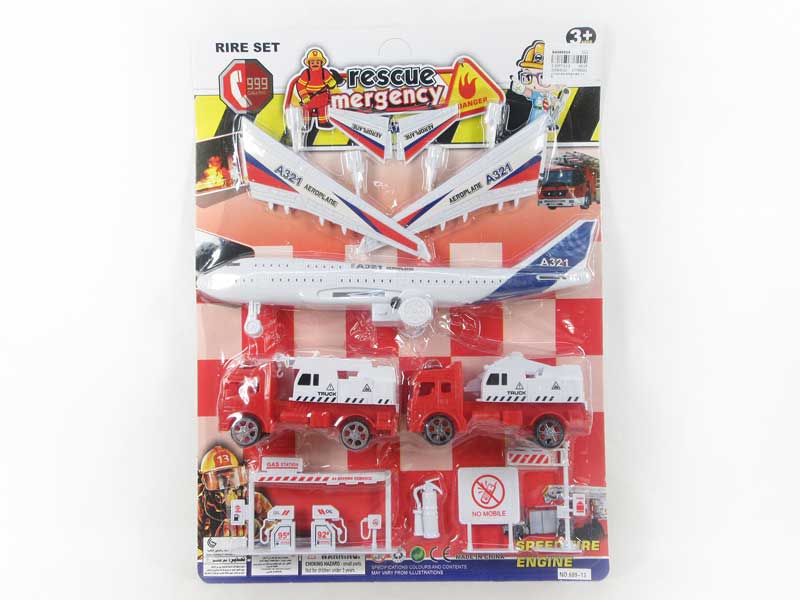 Pull Back Fire Engine & Friction Plane Set(3in1) toys
