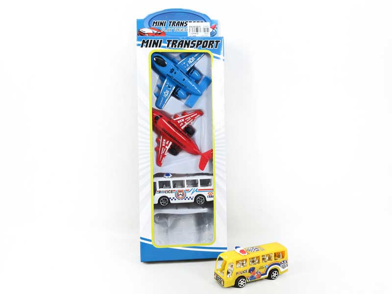 Pull Back Plane & Pull Back Construction Bus(4in1) toys
