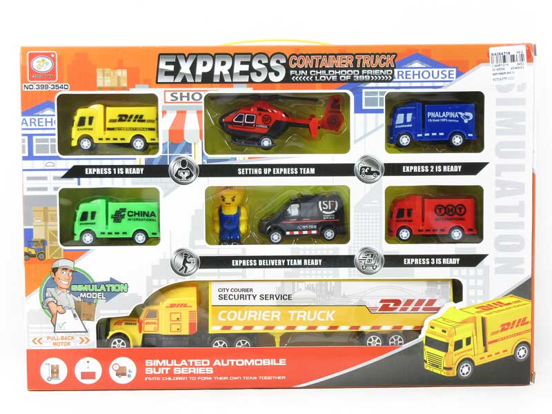 Pull Back Car Set & Free Wheel Container Truck(7in1) toys