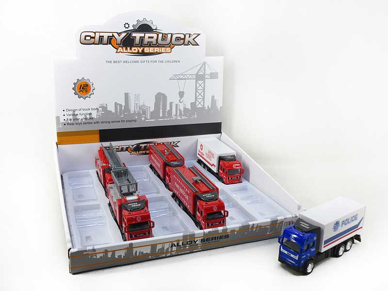 Die Cast Fire Engine Pull Back W/L_S(12in1) toys
